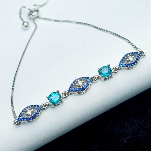 دستبند نقره جواهری آسانسوری 2 نگین توپاز سبز اصلی