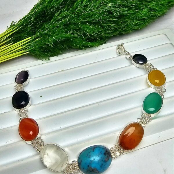 دستبند نقره ۹ نگین اصلی