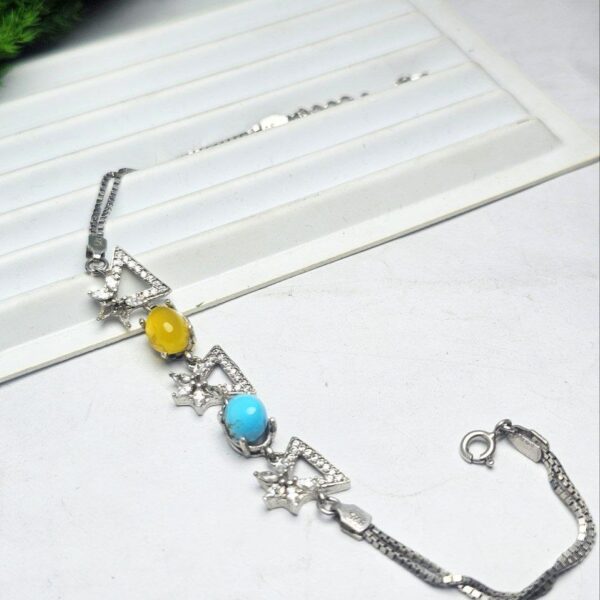 دستبند 2 نگین فیروزه و عقیق زرد شرف شمس اصلی