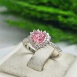 انگشتر نقره زنانه زیبای اشکی سنتتیک صورتی