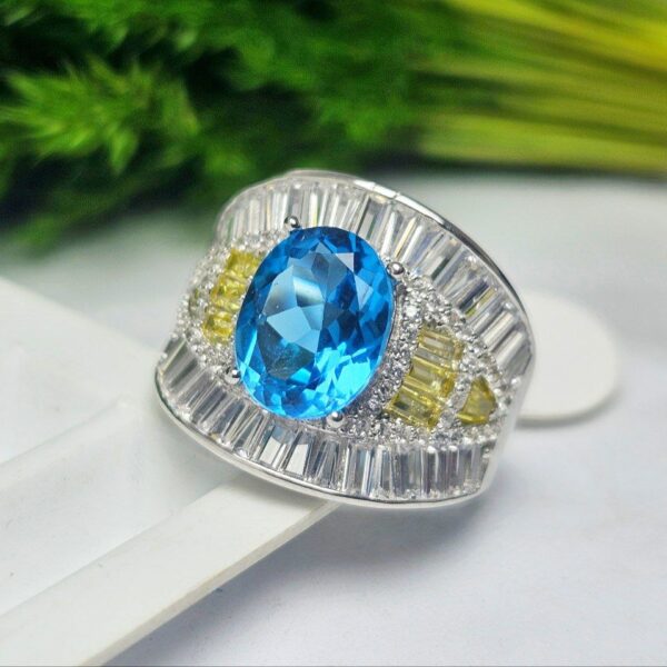 انگشتر نقره زنانه توپاز آبی اصلی سوئیسی