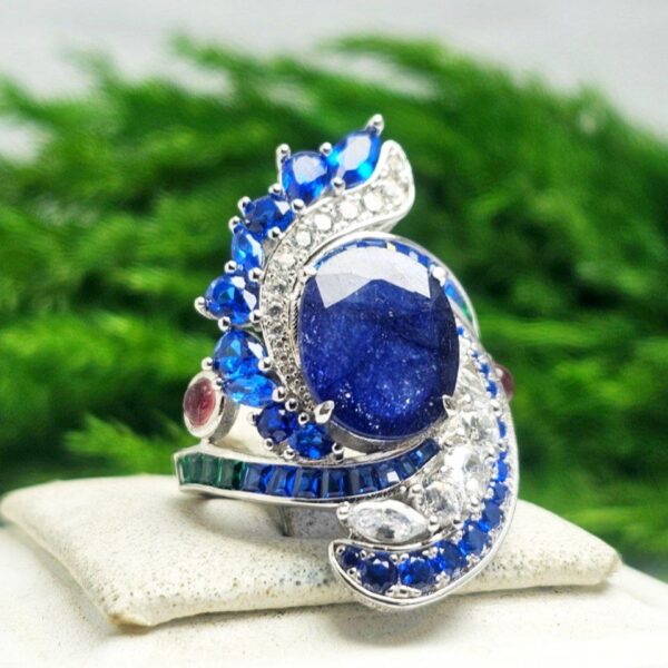 انگشتر نقره زنانه یاقوت کبود اصلی