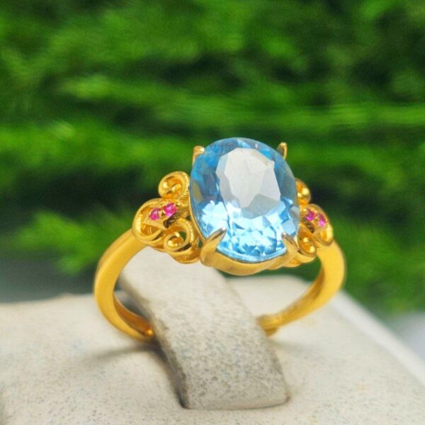 انگشتر نقره زنانه توپاز آبی اصلی