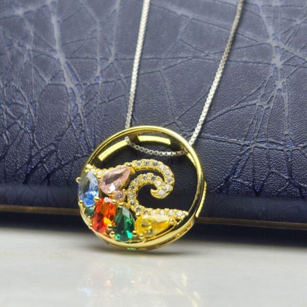 مدال نقره توگردنی نگین جواهری رنگی