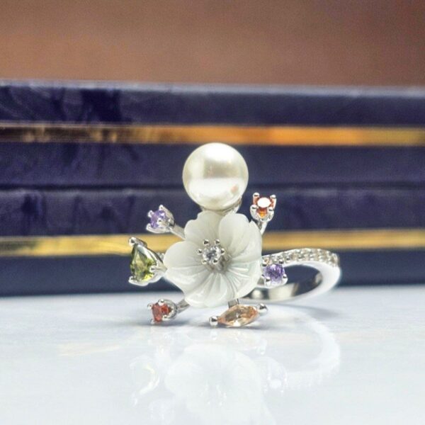 انگشتر نقره زنانه جواهری صدف و مروارید اصلی