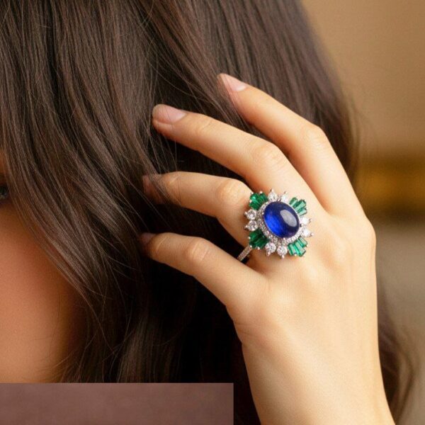 انگشتر نقره زنانه یاقوت کبود اصلی آفریقایی