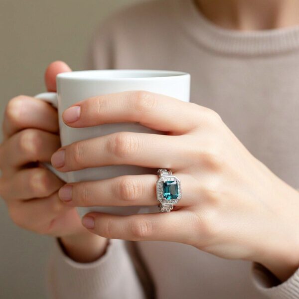 انگشتر نقره زنانه توپاز سبز چهارگوش اصلی