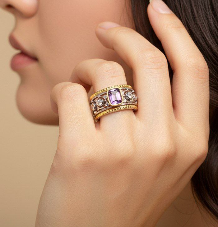 انگشتر نقره زنانه آمیتیست اصلی انگشتر نقره زنانه آمیتیست اصلی