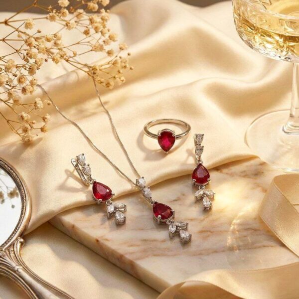 نیم ست نقره یاقوت قرمز آفریقایی اصلی