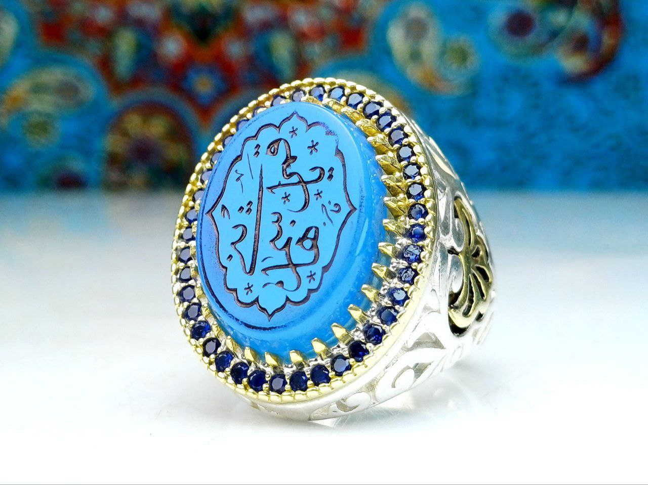 photo_1_2024-06-03_09-37-49.jpg انگشتر نقره عقیق آبی حکاکی یا قمر بنی هاشم - Image 1