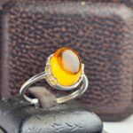 انگشتر نقره زنانه کهربا لهستانی