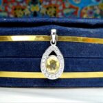 مدال توگردنی جواهری سیترین طلایی اصلی