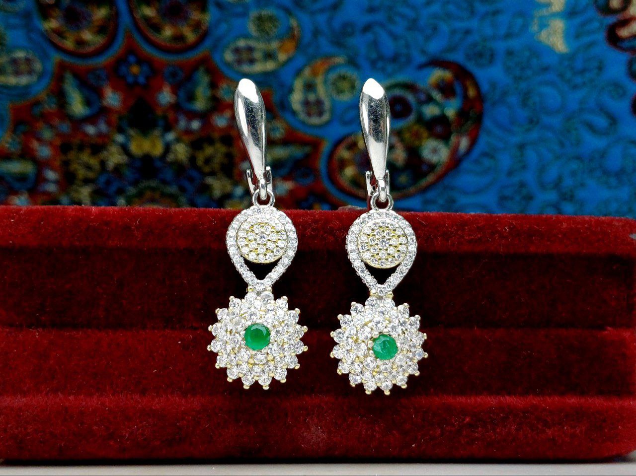 photo_2024-07-25_16-51-29.jpg گوشواره نقره جواهری عقیق سبز - Image 1
