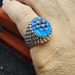 انگشتر نقره توپاز آبی تراش لانه زنبوری اصل - Image 3