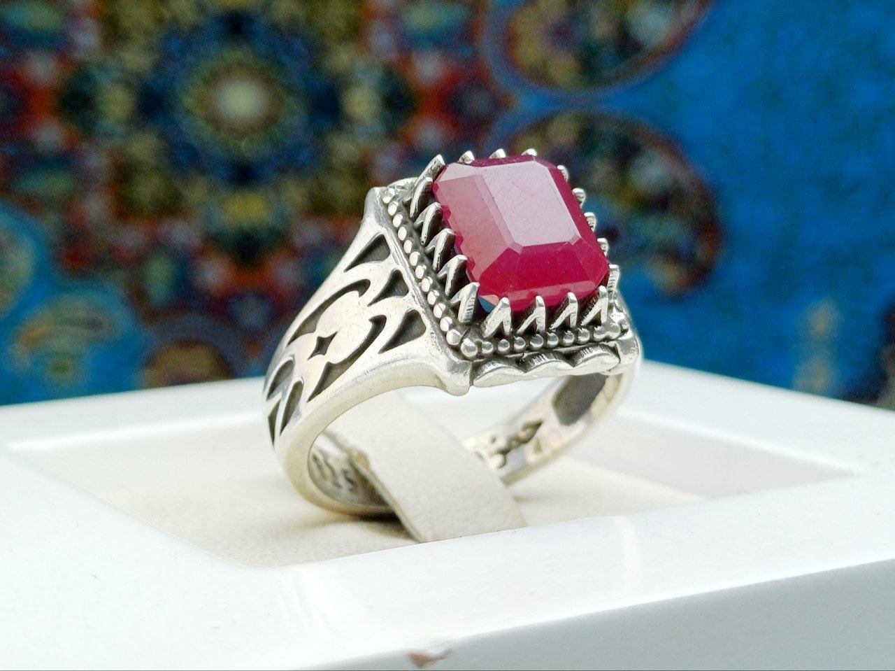 photo_3_2024-07-17_00-09-13.jpg انگشتر نقره یاقوت قرمز اصلی چهارگوش - Image 1