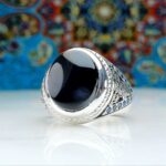 انگشتر نقره عقیق یمن مشکی اصلی (جزع)